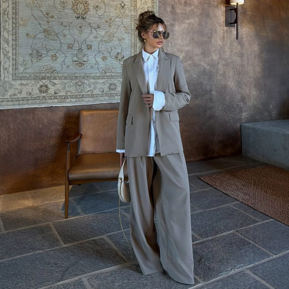 Damen Dreiteiliges Tailoring-Set mit Korsagen-Top, Oversized-Blazer und plissierter Weitbein-Hose Drune