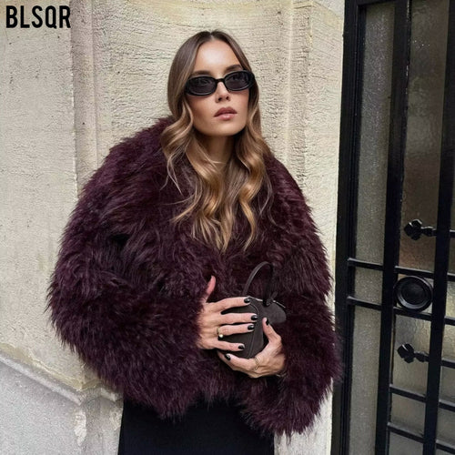 Damen Kurz geschnittene Teddy-Faux-Felljacke mit weitem Reverskragen und soften Flor Drune