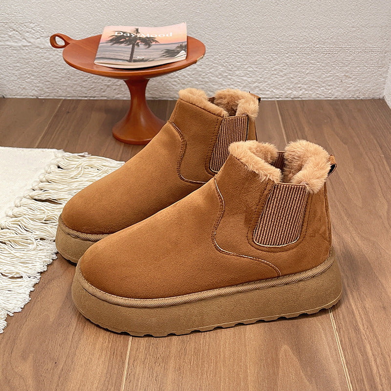 Damen Gefütterte Chelsea‑AnklDruneoots mit Faux‑Fur, elastischem Einsatz und Plateau‑Sohle Drune