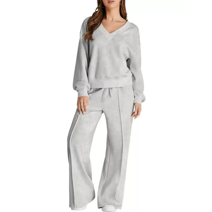 Damen Lässiges V-Ausschnitt Freizeit-Set mit weiter Jogginghose Drune
