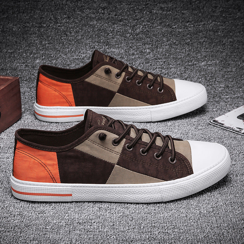 Herren Lässige Low‑Top Canvas‑Sneaker mit geometrischem Colorblock‑Design und verstärkter Zehenkappe Drune