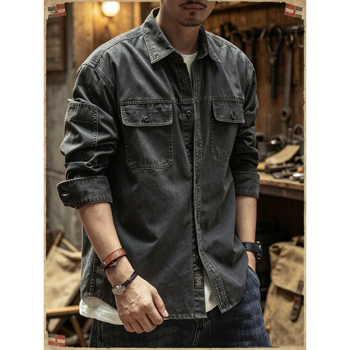 Herren Baumwoll-Utility-Overshirt mit Pattentaschen Drune