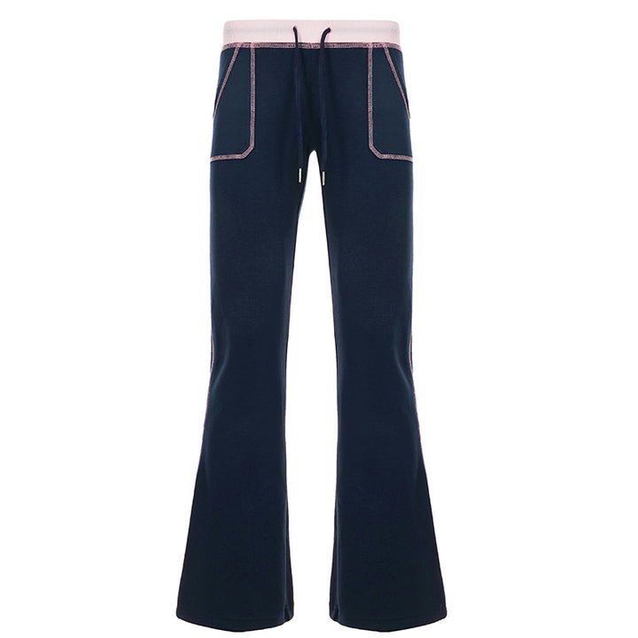 Damen Weite Lounge-Hose mit hohem Elastikbund, Kordelzug und Kontrastpaspel Drune