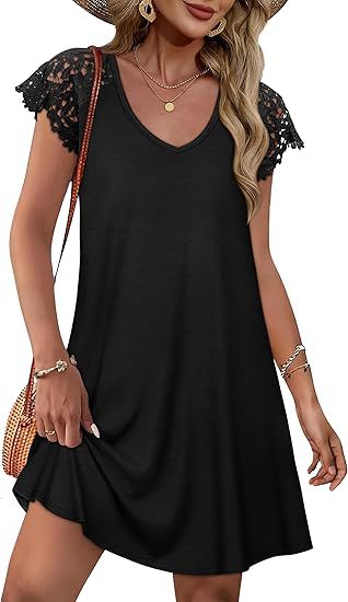 Damen Sommerkleid mit eleganten Spitzenärmeln und floralem Muster Drune