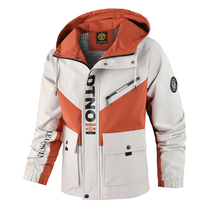Herren nan funktionale Kapuzenjacke im Urban-Outdoor-Stil mit Windschutz, Brustreißverschluss und großzügigen Klappentaschen Drune