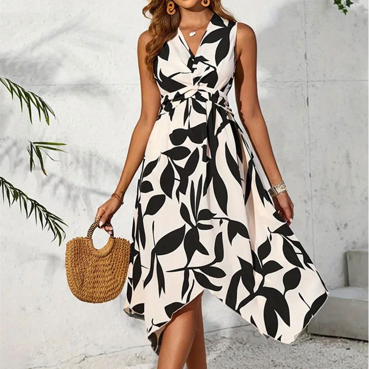 Damen asymmetrisches Kleid mit botanischem Druck Drune