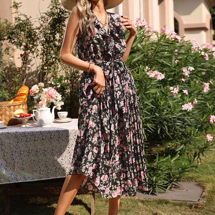 Damen Maxikleid mit floralen Akzenten und schwingendem Rock Drune