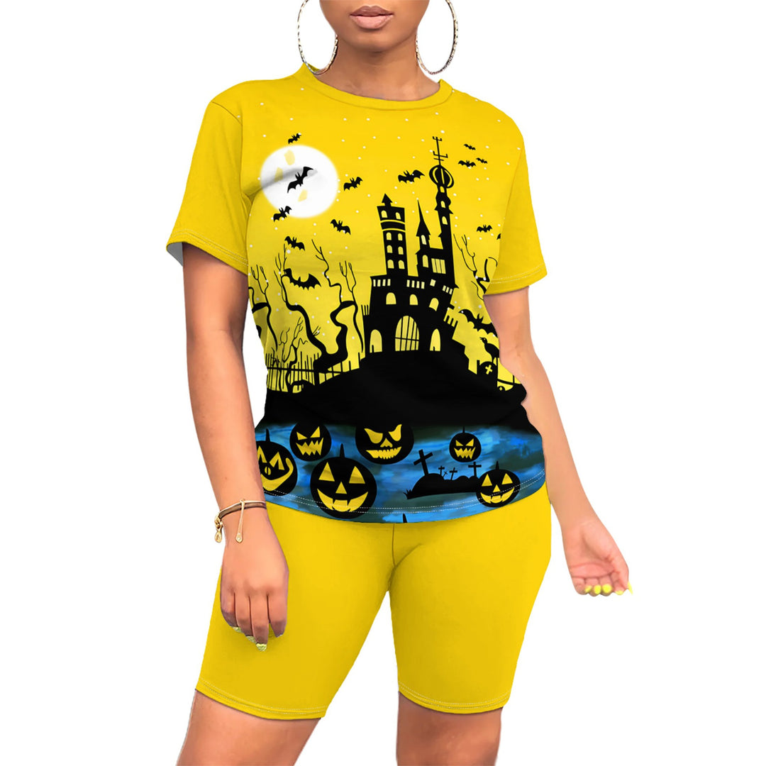 Damen Halloween-Jumpsuit-Set mit kreativem Kürbis-Motiv Drune
