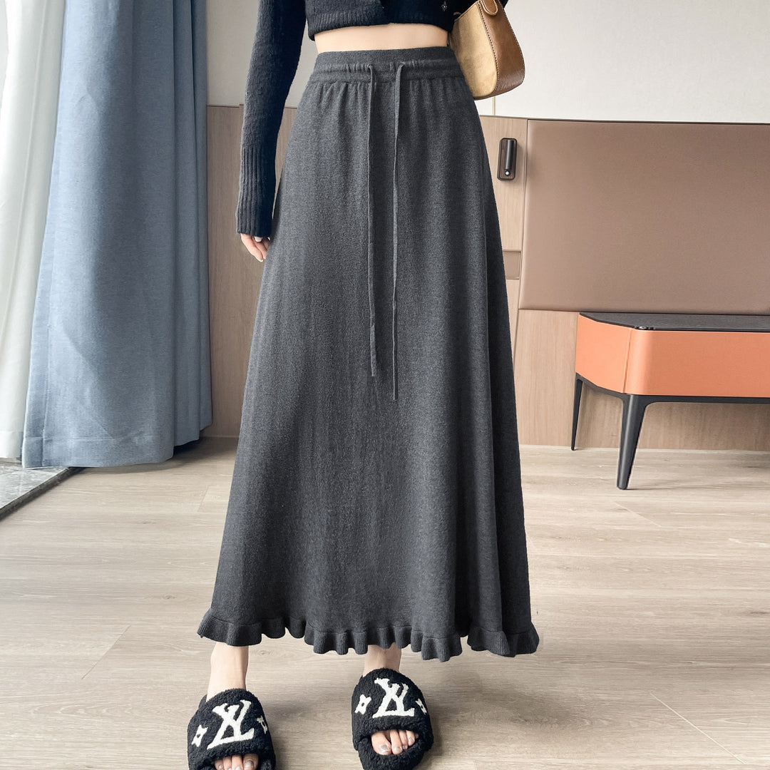 Damen Eleganter und fließender Maxirock mit Volantabschluss Drune