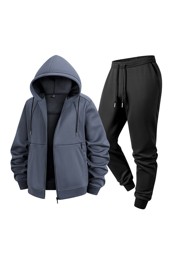 Herren Zweiteiliges Kapuzen-Trainingsset aus Thermofleece mit Reißverschluss-Hoodie und konischer Jogginghose Drune
