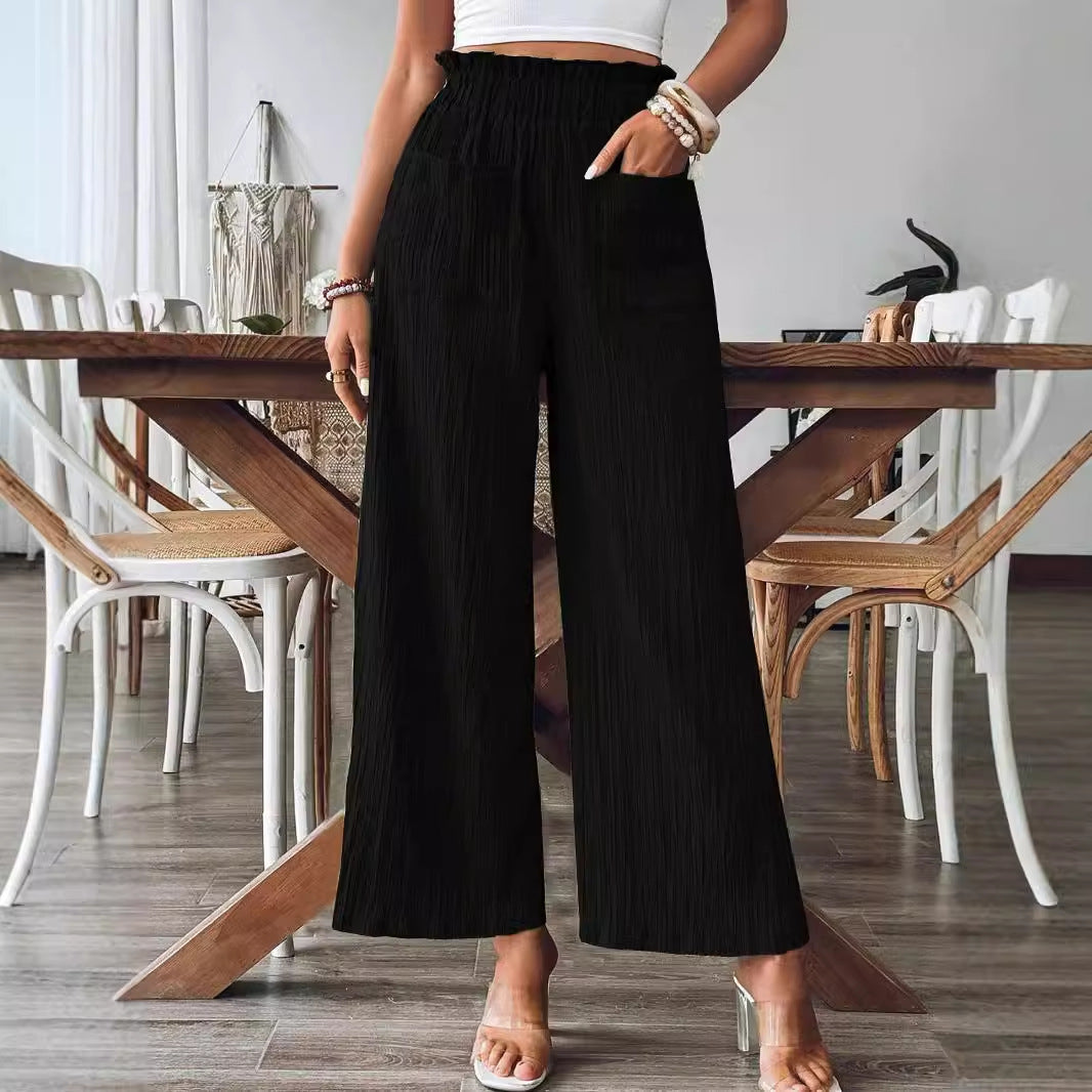 Damen lässige und leichte Palazzo-Hose mit elastischem Bund und praktischen Taschen Drune