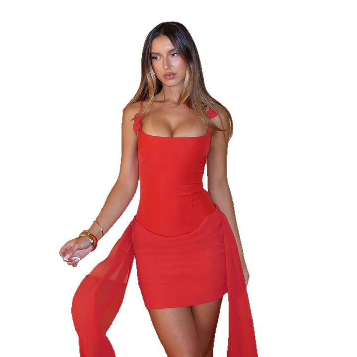 Damen Cocktailkleid mit floralem Detail und asymmetrischem Saum Drune