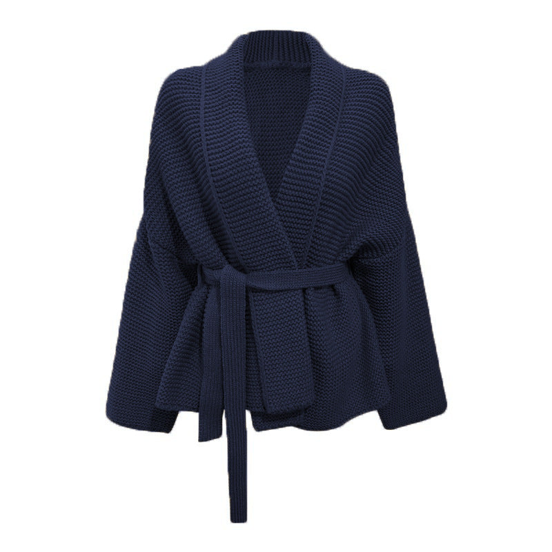 Damen Grobstrick Cardigan mit Gürtel und lockerem Schnitt Drune