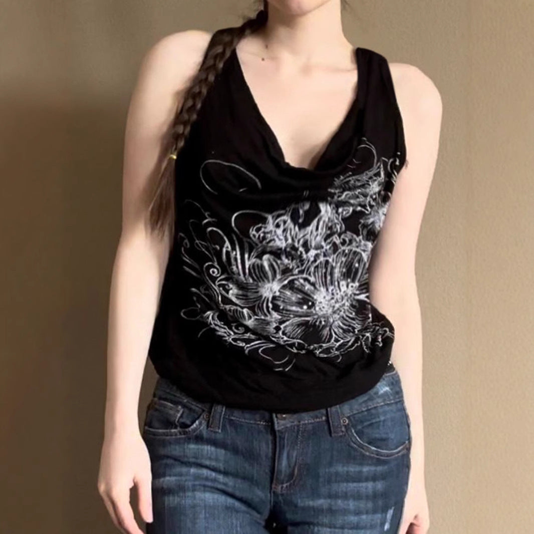 Damen ärmelloses Crossover-Top mit floralem Design Drune