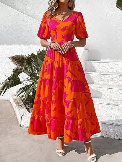 Damen Maxikleid mit Rüschendesign und floralem Muster Drune