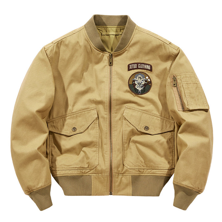 Herren  Aviator Utility Flight Jacket mit gesticktem Brustpatch und Mehrfachtaschendesign Drune