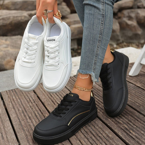 Damen Plateau-Sneaker mit goldener Zierkante und gepolstertem Komfortfußbett Drune