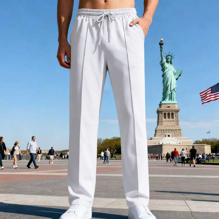 Herren nan elegante Sweathose mit Bügelfalte geradem Bein und Tunnelzug Drune