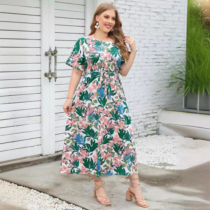Damen Maxikleid mit aufwendig gestaltetem Band und zeitloser Musterung Drune