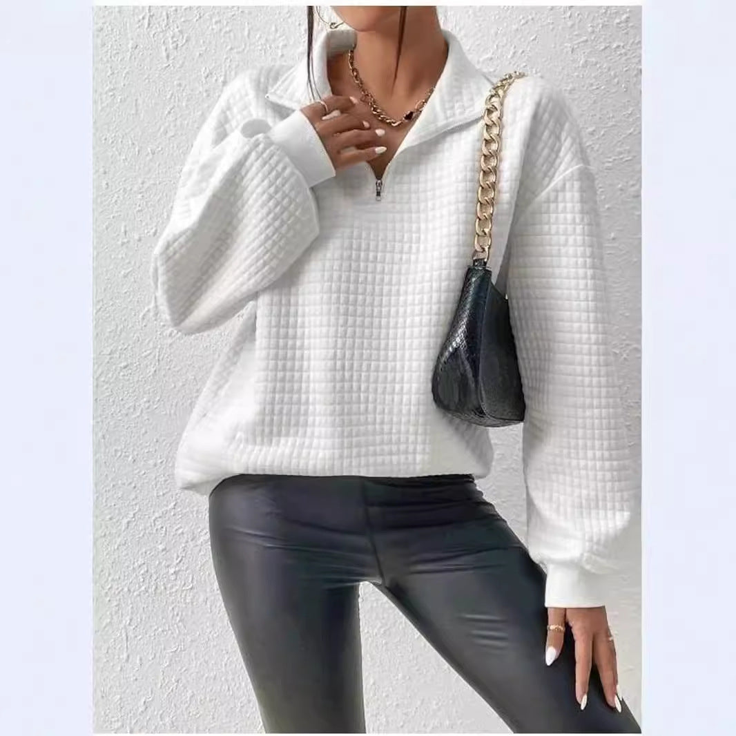 Damen modischer Stepp-Pullover mit halbem Reißverschluss Drune