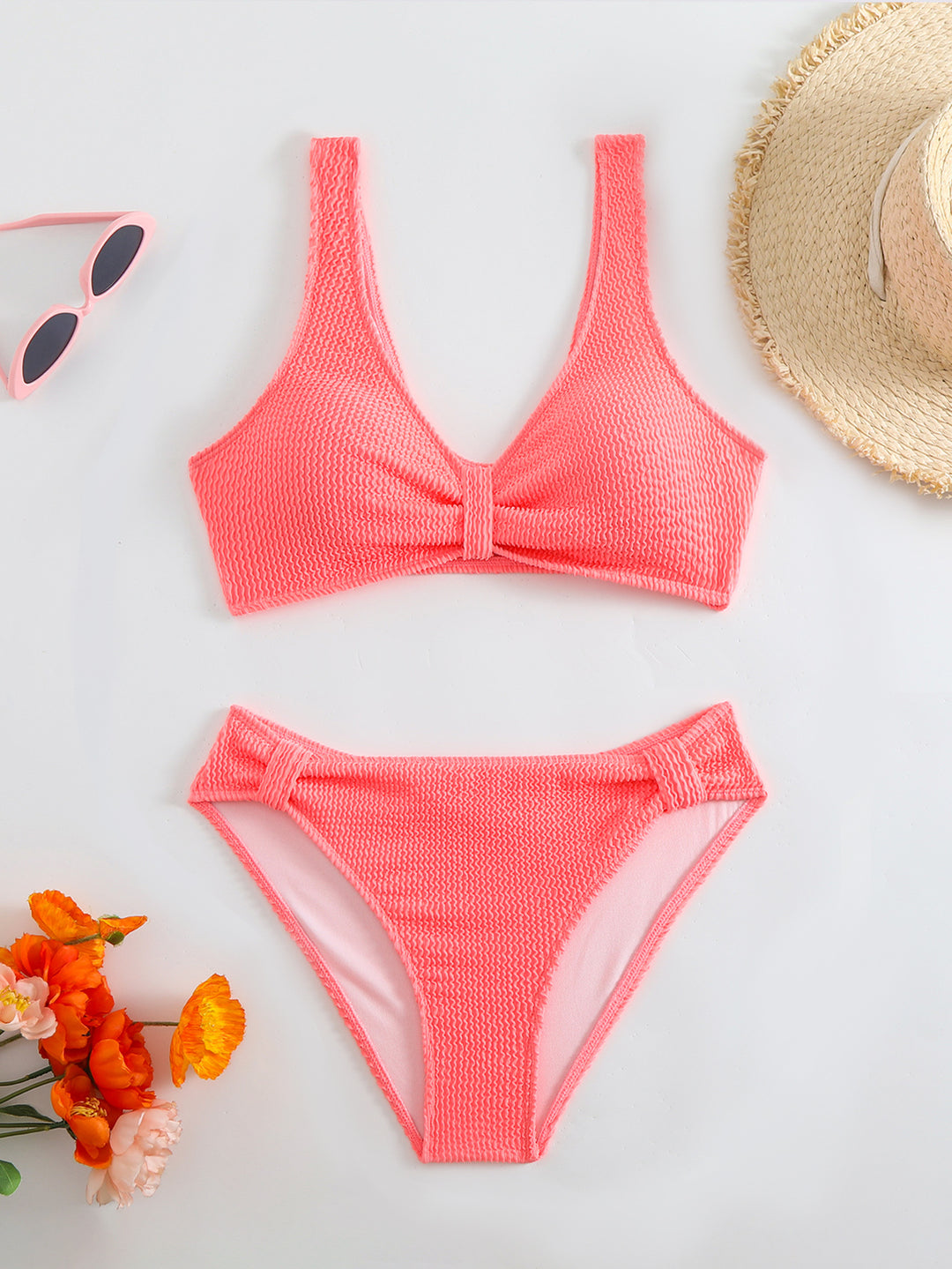 Damen Strukturierter Bikini mit modischer Knotendetail Drune