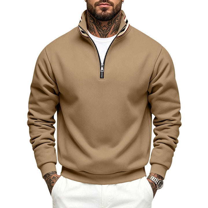 Herren Sweatshirt mit Halbreißverschluss und gestreiftem Stehkragen Drune