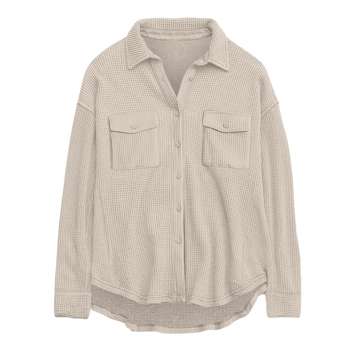 Damen nan oversized Waffelstrick Hemdjacke mit Brusttaschen und Knopfleiste Drune