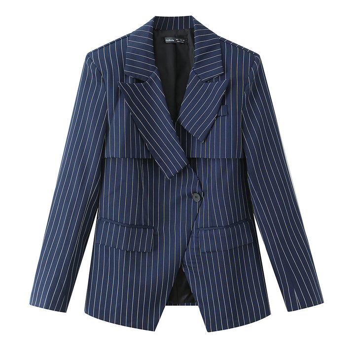 Damen nan taillierter Nadelstreifen-Blazer mit asymmetrischem Revers und Pattentaschen Drune