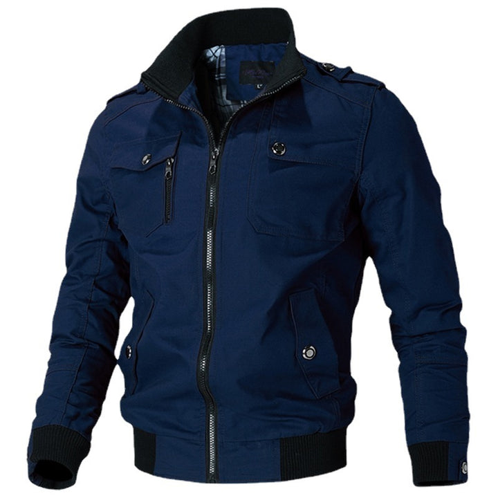 Herren nan modische Field-Bomberjacke aus robustem Baumwoll-Canvas mit Epauletten, Reißverschluss und geripptem Saum Drune