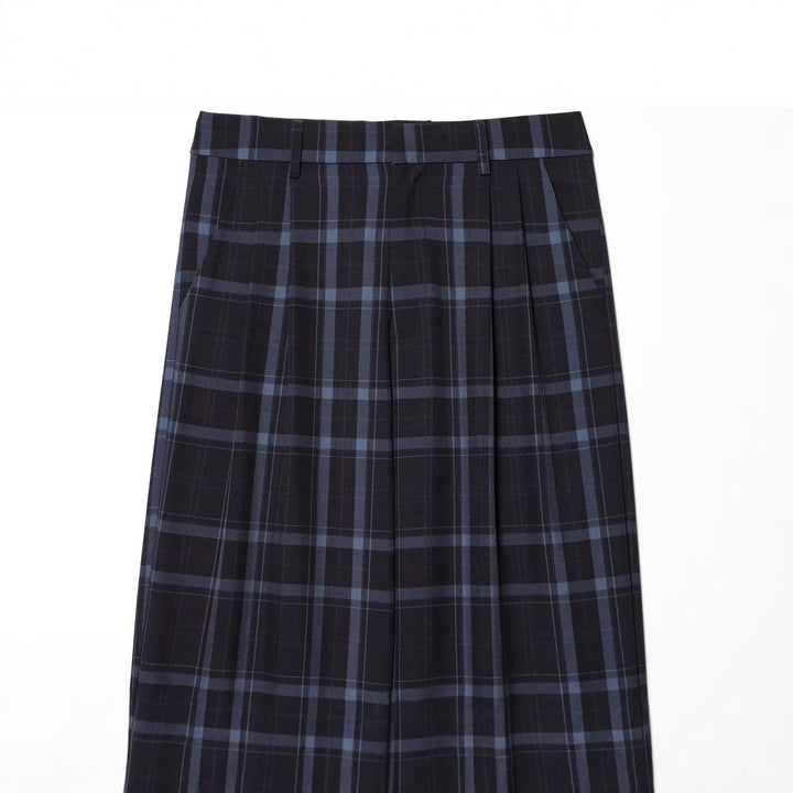 Damen Hochgeschnittene karierte Hose mit weitem Bein, Bügelfalte und Bundschlaufen Drune