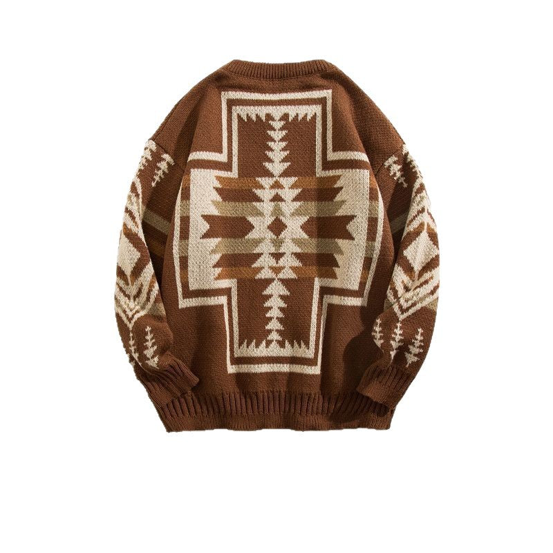 Herren Modischer Grobstrickpullover mit geometrischem Muster Drune