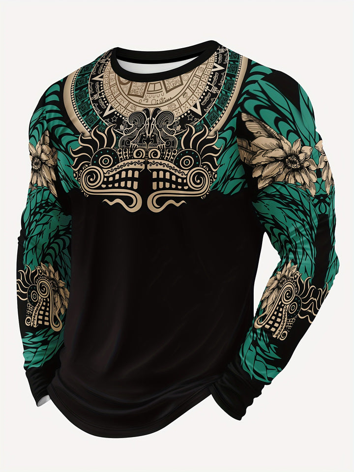 Herren Sportliche Langarmshirt mit einzigartigem Aztekenmotiv Drune