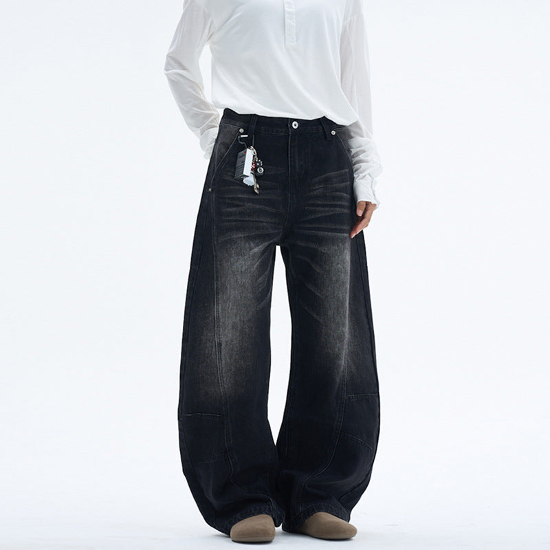 Damen Extraweite Palazzodenim-Jeans mit hoher Bundlinie, Paneelnähten und weitem Saum Drune