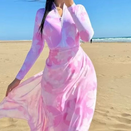 Damen Strandkleid mit Reißverschluss und langen Ärmeln Drune