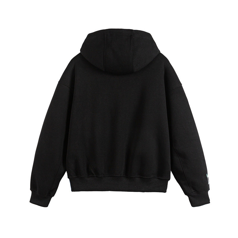 Unisex Oversize Kapuzenzipjacke mit Collegiate‑Patches Drune