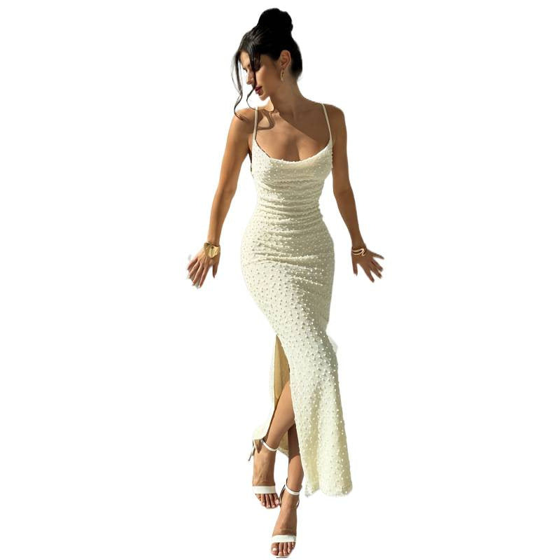 Damen Abendkleid mit raffinierter Textur und Spaghetti-Trägern Drune