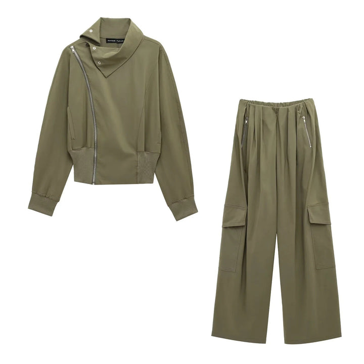 Damen 50+ asymmetrische Utility‑Bomberjacke mit Funnelkragen und breitem Rippenbund Drune