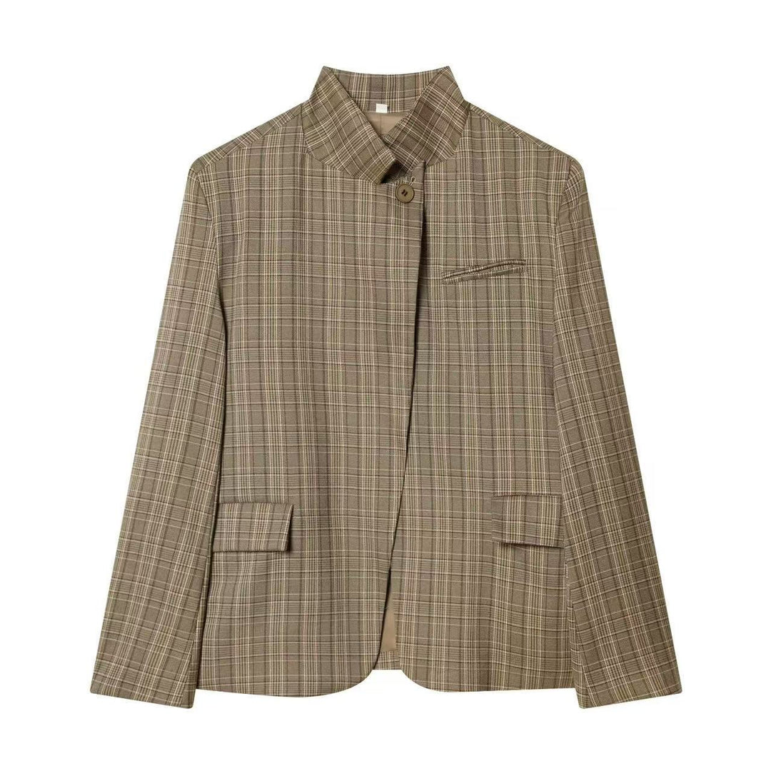 Damen Kurzblazer mit Stehkragen, asymmetrischer Knopfblende und Pattentaschen Drune