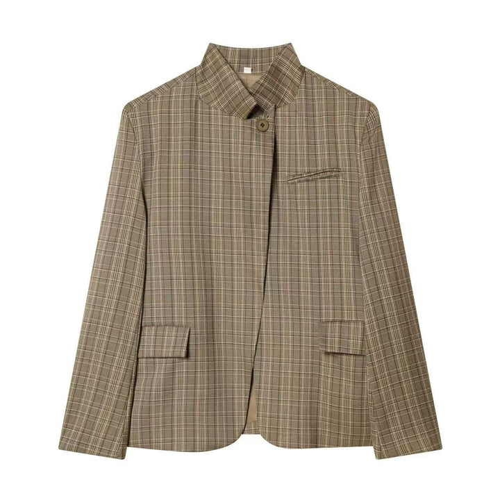 Damen Kurzblazer mit Stehkragen, asymmetrischer Knopfblende und Pattentaschen Drune