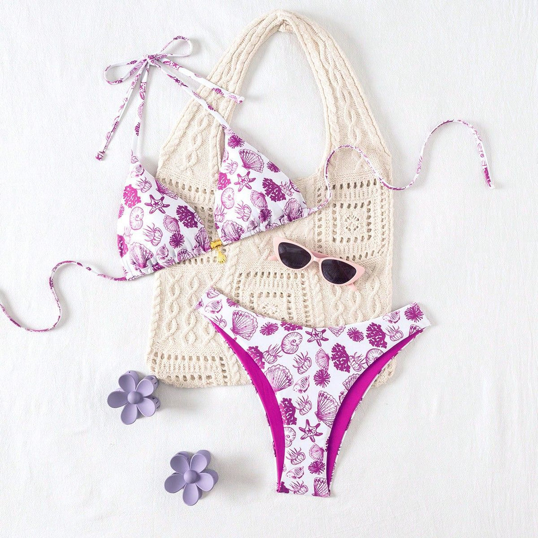 Damen Polka-Dots Triangel-Bikini mit verstellbaren Trägern Drune