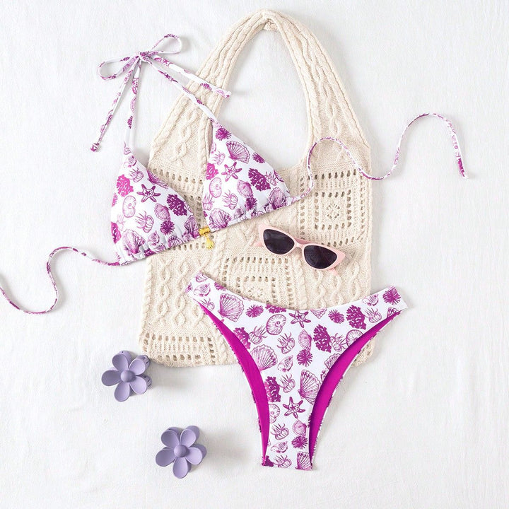 Damen Polka-Dots Triangel-Bikini mit verstellbaren Trägern Drune