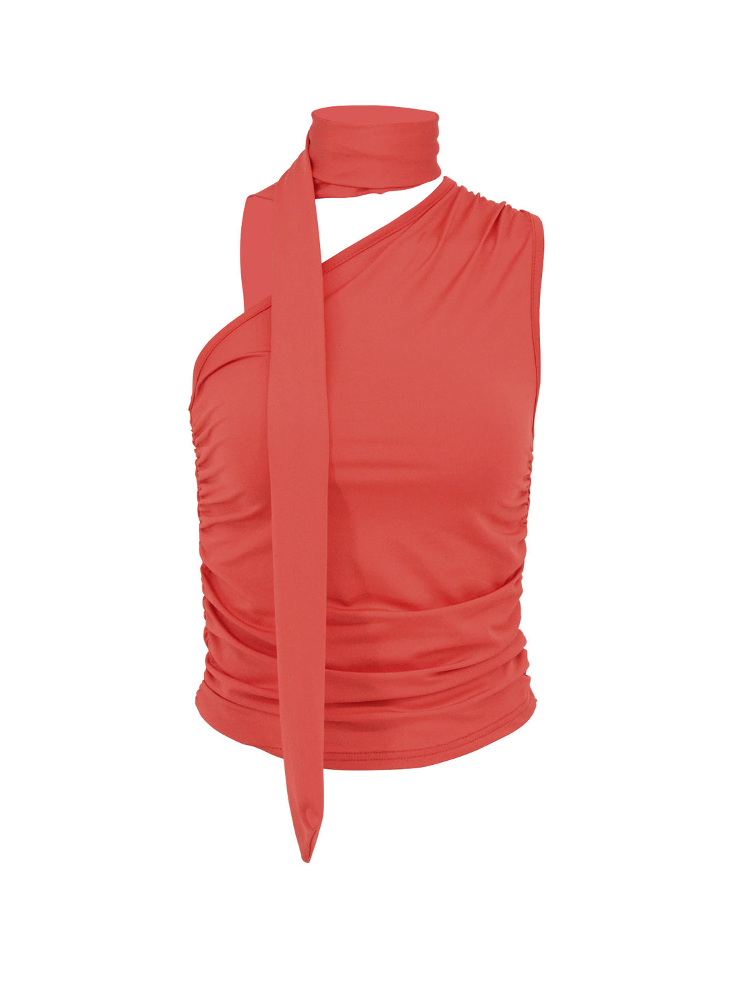 Damen asymmetrisches Top mit bindbaren Schlaufen und Raffung Drune