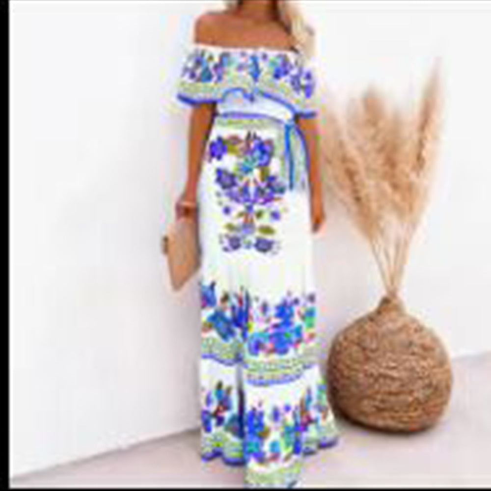 Damen Off-Shoulder Sommerkleid mit floralem Volant Drune