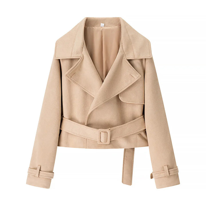 Damen nan cropped Mantelblazer im Velours‑Look mit breitem Revers und Taillengürtel Drune