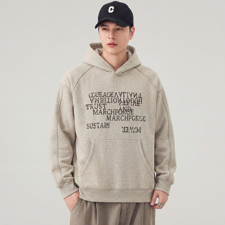 Herren Oversize Kapuzenpullover mit Statement-Print und Kängurutasche Drune