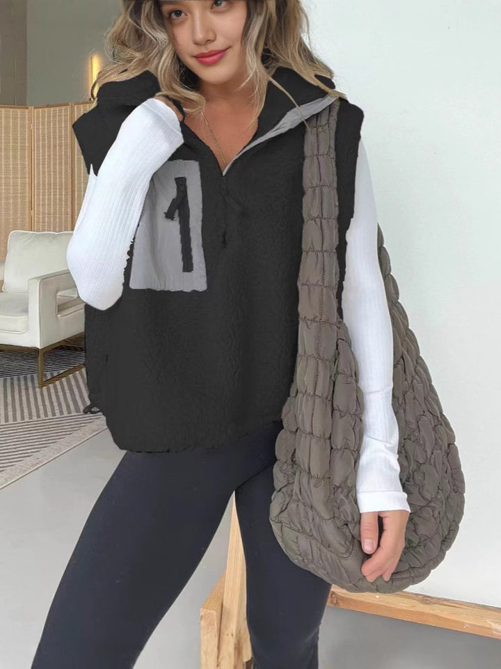 Damen gesteppte Fleece-Weste mit praktischem Reißverschluss und Kunstfelltaschen Drune