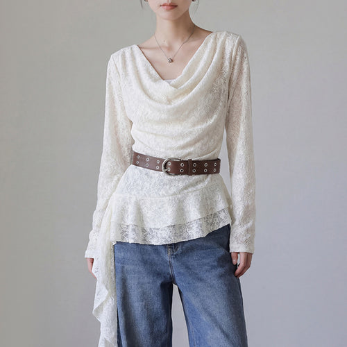 Damen nan drapiertes Spitzen-Top mit asymmetrischem Zipfelsaum und Taillengürtel Drune