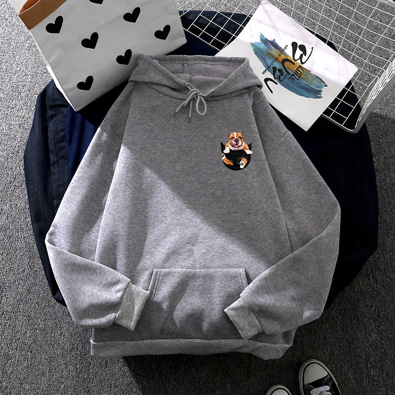 Unisex nan Kapuzenpullover mit Bulldoggen-Taschenpatch, oversized Schnitt und angerauter Fleece-Innenseite Drune