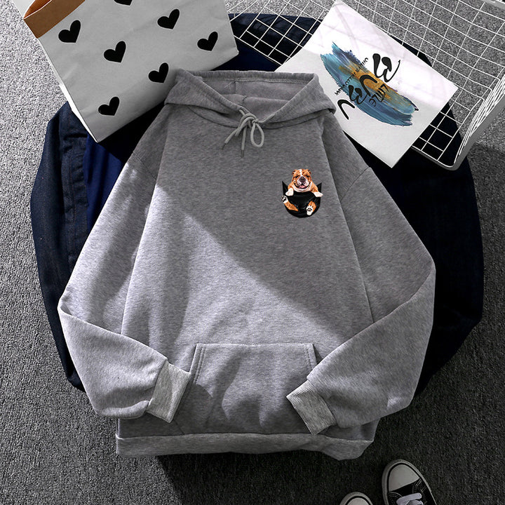Unisex nan Kapuzenpullover mit Bulldoggen-Taschenpatch, oversized Schnitt und angerauter Fleece-Innenseite Drune