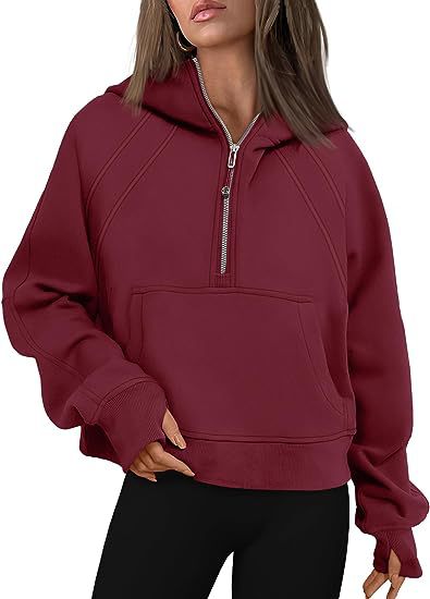 Damen lässiger Kapuzenpullover mit modischem Reißverschluss und praktischer Kängurutasche Drune
